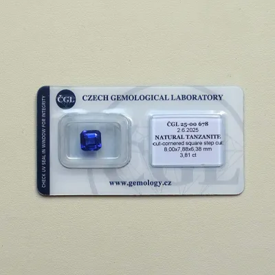 Tanzanit investiční drahokam 3,81ct, ČGL certifikát, Tanzánie Tanzanit investiční drahokam 3,81ct, ČGL certifikát, Tanzánie