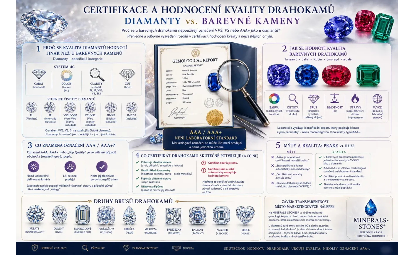Certifikace a hodnocení kvality drahokamů: diamanty vs. barevné kameny